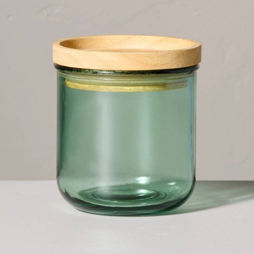 11.8oz Tinted Glass Kitchen Storage Jar Wood Lid Green - Hearth & Hand Magnolia‎